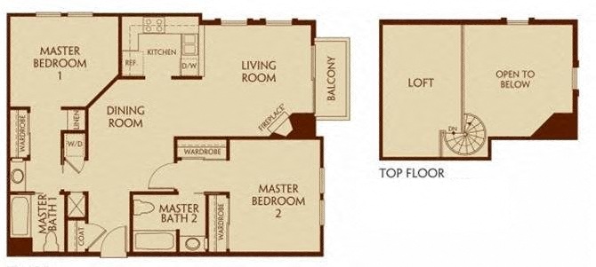 Floor plan for 2 beds, 2 baths, 1164 sqft